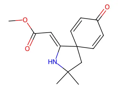 methyl (2Z)-(3,3-dimethyl-8-oxo-2-azaspiro[4.5]deca-6,9-dien-1-ylidene)ethanoate structure