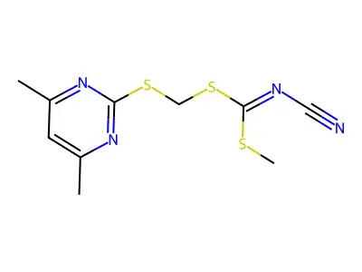 [(4,6-dimethylpyrimidin-2-ylthio)methyl] methylcyanocarbonimidodithioate structure