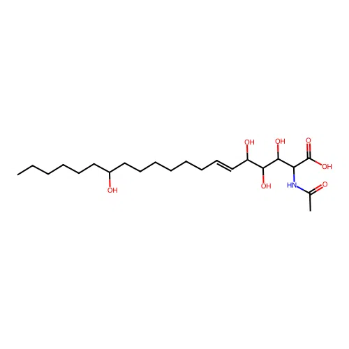 (E)-2-acetamido-3,4,5,14-tetrahydroxyicos-6-enoic acid structure