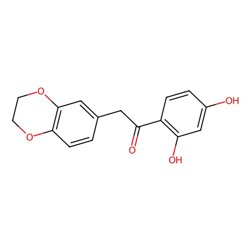 2-(2H,3H-benzo[3,4-e]1,4-dioxin-6-yl)-1-(2,4-dihydroxyphenyl)ethan-1-one structure