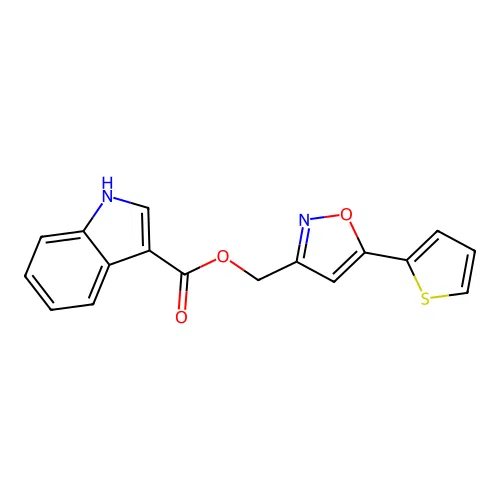 (5-(thiophen-2-yl)isoxazol-3-yl)methyl 1H-indole-3-carboxylate structure
