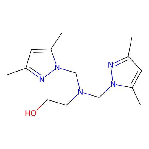N,N-bis(3,5-dimethylpyrazol-1-ylmethyl)-1-hydroxy-2-aminoethane structure
