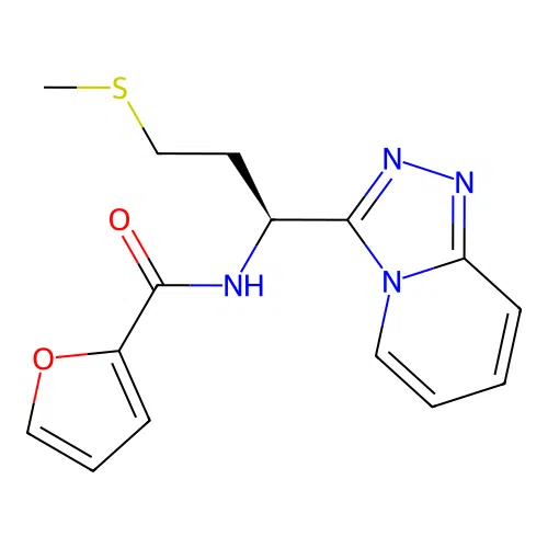 (S)-N-(1-([1,2,4]triazolo[4,3-a]pyridin-3-yl)-3-(methylthio)propyl)furan-2-carboxamide structure