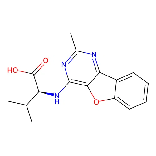 (S)-3-methyl-2-((2-methylbenzofuro[3,2-d]pyrimidin-4-yl)amino)butanoic acid structure