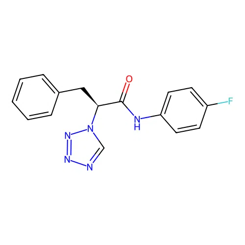 (2S)-N-(4-fluorophenyl)-3-phenyl-2-(1H-tetrazol-1-yl)propanamide structure