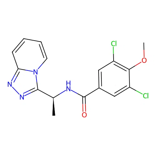 3,5-dichloro-4-methoxy-N-[(1S)-1-([1,2,4]triazolo[4,3-a]pyridin-3-yl)ethyl]benzamide structure
