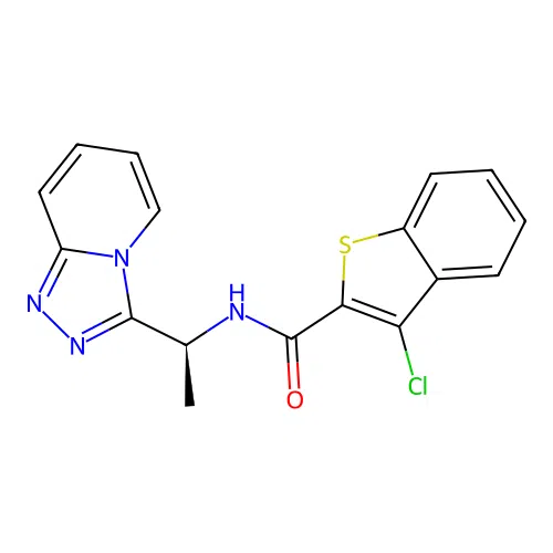 (S)-N-(1-([1,2,4]triazolo[4,3-a]pyridin-3-yl)ethyl)-3-chlorobenzo[b]thiophene-2-carboxamide structure
