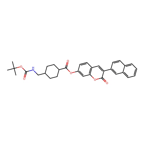 (1r,4r)-3-(naphthalen-2-yl)-2-oxo-2H-chromen-7-yl 4-(((tert-butoxycarbonyl)amino)methyl)cyclohexanecarboxylate structure