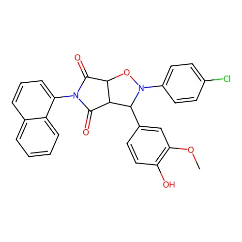 2-(4-chlorophenyl)-3-(4-hydroxy-3-methoxyphenyl)-5-(naphthalen-1-yl)dihydro-2H-pyrrolo[3,4-d][1,2]oxazole-4,6(3H,5H)-dione structure