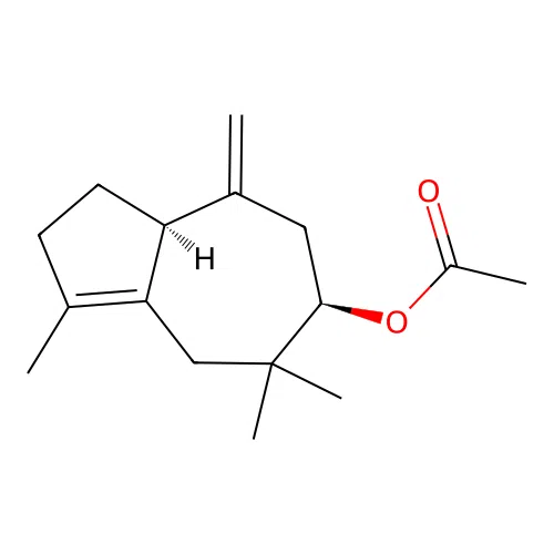 (6R,8aS)-3,5,5-trimethyl-8-methylene-1,2,4,5,6,7,8,8a-octahydroazulen-6-yl acetate structure