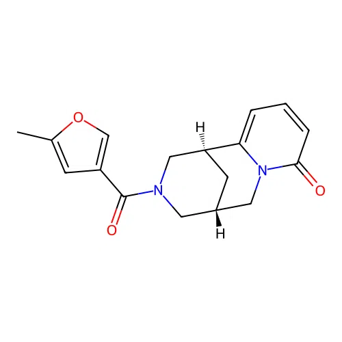 (1S,5S)-3-[(5-methylfuran-3-yl)carbonyl]-1,2,3,4,5,6-hexahydro-8H-1,5-methanopyrido[1,2-a][1,5]diazocin-8-one structure