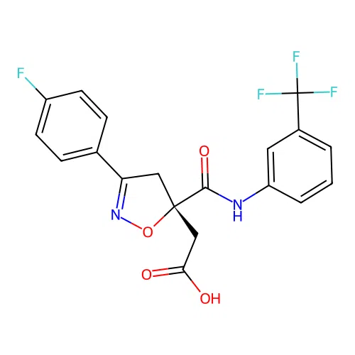 2-[(5S)-3-(4-fluorophenyl)-5-[[3-(trifluoromethyl)phenyl]carbamoyl]-4H-1,2-oxazol-5-yl]acetic Acid structure