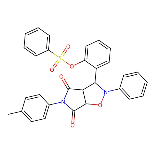[2-[5-(4-methylphenyl)-4,6-dioxo-2-phenyl-3a,6a-dihydro-3H-pyrrolo[3,4-d][1,2]oxazol-3-yl]phenyl] benzenesulfonate structure