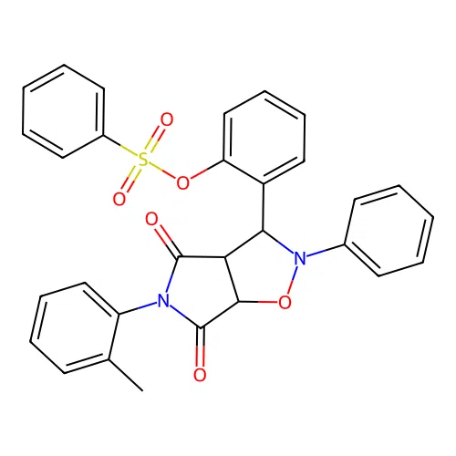[2-[5-(2-methylphenyl)-4,6-dioxo-2-phenyl-3a,6a-dihydro-3H-pyrrolo[3,4-d][1,2]oxazol-3-yl]phenyl] benzenesulfonate structure