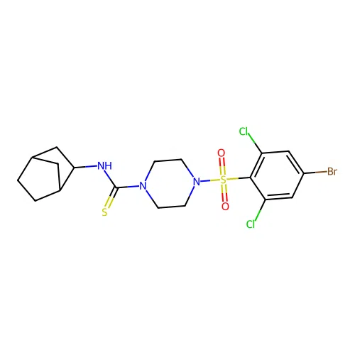 N-(3-bicyclo[2.2.1]heptanyl)-4-(4-bromo-2,6-dichlorophenyl)sulfonylpiperazine-1-carbothioamide structure