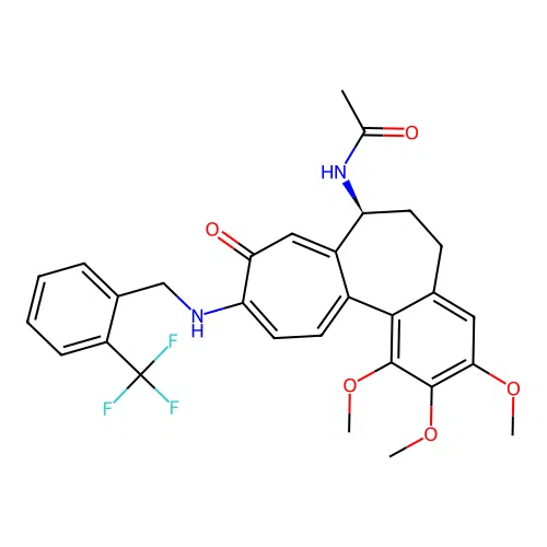 (S)-N-(1,2,3-trimethoxy-9-oxo-10-((2-(trifluoromethyl)benzyl)amino)-5,6,7,9-tetrahydrobenzo[a]heptalen-7-yl)acetamide structure