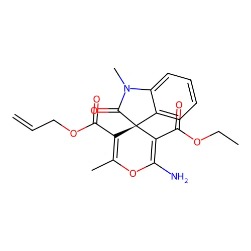 (S)-5'-allyl 3'-ethyl 2'-amino-1,6'-dimethyl-2-oxospiro[indoline-3,4'-pyran]-3',5'-dicarboxylate structure