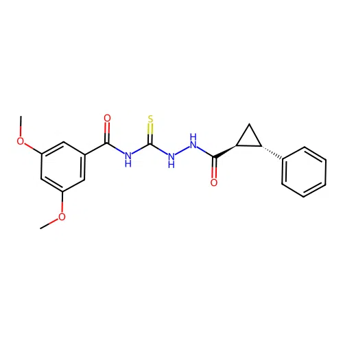 3,5-dimethoxy-N-(2-((1S,2S)-2-phenylcyclopropanecarbonyl)hydrazinecarbonothioyl)benzamide structure