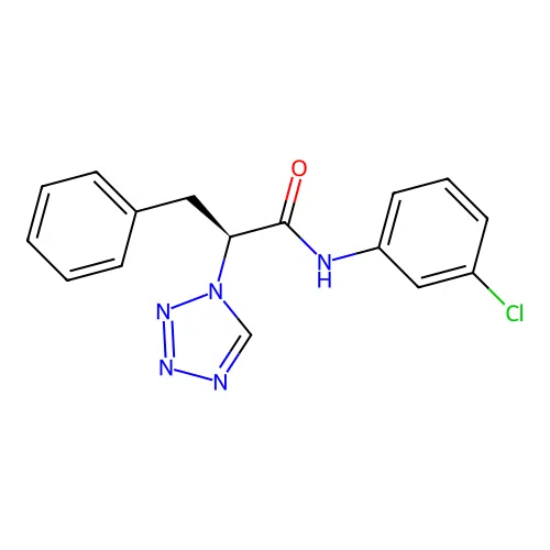 (2S)-N-(3-chlorophenyl)-3-phenyl-2-(1H-tetrazol-1-yl)propanamide structure