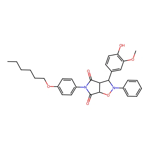 5-(4-(hexyloxy)phenyl)-3-(4-hydroxy-3-methoxyphenyl)-2-phenyldihydro-2H-pyrrolo[3,4-d]isoxazole-4,6(5H,6aH)-dione structure