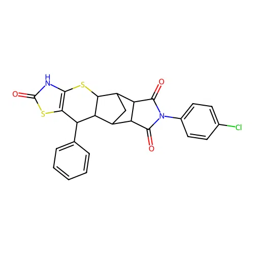 7-(4-chlorophenyl)-10-phenyl-3,4a,5,5a,8a,9,9a,10-octahydro-5,9-methano[1,3]thiazolo[5',4':5,6]thiopyrano[2,3-f]isoindole-2,6,8(7H)-trione structure
