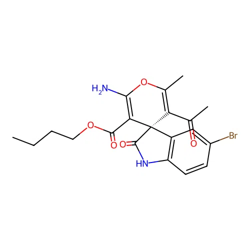 (S)-butyl 3'-acetyl-6'-amino-5-bromo-2'-methyl-2-oxospiro[indoline-3,4'-pyran]-5'-carboxylate structure