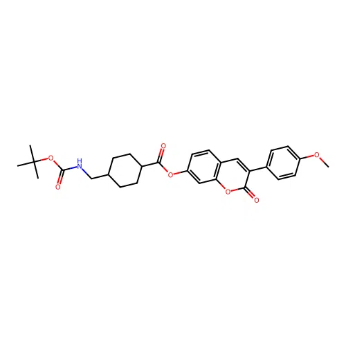 (1r,4r)-3-(4-methoxyphenyl)-2-oxo-2H-chromen-7-yl 4-(((tert-butoxycarbonyl)amino)methyl)cyclohexanecarboxylate structure