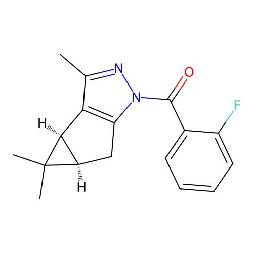 (2-fluorophenyl)((3bS,4aR)-3,4,4-trimethyl-3b,4,4a,5-tetrahydro-1H-cyclopropa[3,4]cyclopenta[1,2-c]pyrazol-1-yl)methanone structure