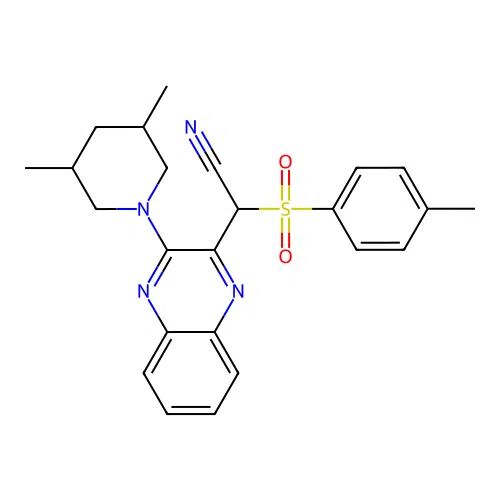 2-(3-(3,5-dimethylpiperidin-1-yl)quinoxalin-2-yl)-2-tosylacetonitrile structure