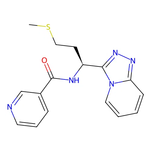 (S)-N-(1-([1,2,4]triazolo[4,3-a]pyridin-3-yl)-3-(methylthio)propyl)nicotinamide structure