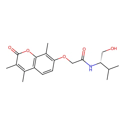 N-[(2S)-1-hydroxy-3-methylbutan-2-yl]-2-(3,4,8-trimethyl-2-oxochromen-7-yl)oxyacetamide structure