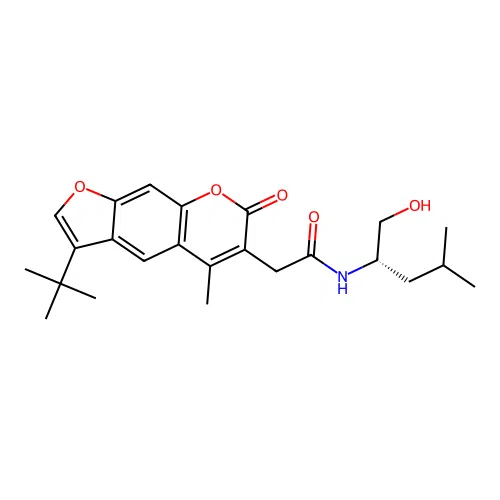 (S)-2-(3-(tert-butyl)-5-methyl-7-oxo-7H-furo[3,2-g]chromen-6-yl)-N-(1-hydroxy-4-methylpentan-2-yl)acetamide structure