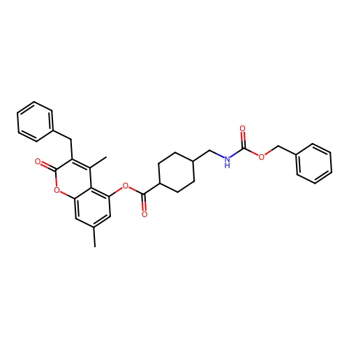 (1r,4r)-3-benzyl-4,7-dimethyl-2-oxo-2H-chromen-5-yl 4-((((benzyloxy)carbonyl)amino)methyl)cyclohexanecarboxylate structure
