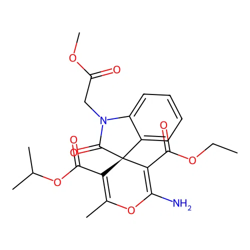 (S)-3'-ethyl 5'-isopropyl 2'-amino-1-(2-methoxy-2-oxoethyl)-6'-methyl-2-oxospiro[indoline-3,4'-pyran]-3',5'-dicarboxylate structure