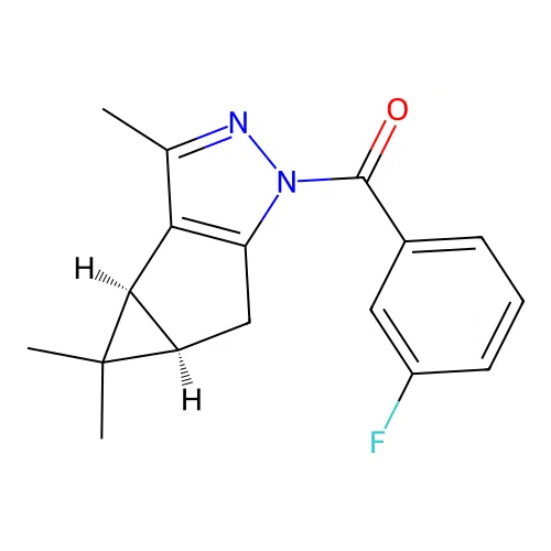 (3-fluorophenyl)((3bS,4aR)-3,4,4-trimethyl-3b,4,4a,5-tetrahydro-1H-cyclopropa[3,4]cyclopenta[1,2-c]pyrazol-1-yl)methanone structure