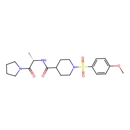 (S)-1-((4-methoxyphenyl)sulfonyl)-N-(1-oxo-1-(pyrrolidin-1-yl)propan-2-yl)piperidine-4-carboxamide structure