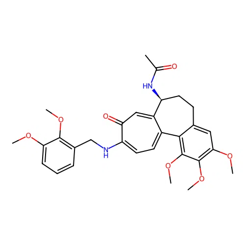 (S)-N-(10-((2,3-dimethoxybenzyl)amino)-1,2,3-trimethoxy-9-oxo-5,6,7,9-tetrahydrobenzo[a]heptalen-7-yl)acetamide structure