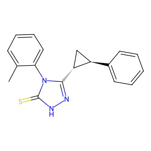 4-(2-methylphenyl)-3-[(1R,2R)-2-phenylcyclopropyl]-1H-1,2,4-triazole-5-thione structure