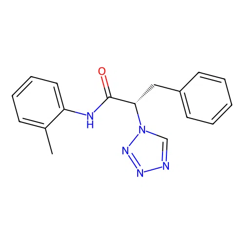 (2S)-N-(2-methylphenyl)-3-phenyl-2-(1H-tetrazol-1-yl)propanamide structure