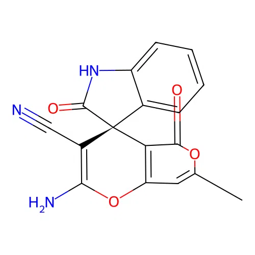 (3S)-2'-amino-7'-methyl-2,5'-dioxospiro[1H-indole-3,4'-pyrano[4,3-b]pyran]-3'-carbonitrile structure