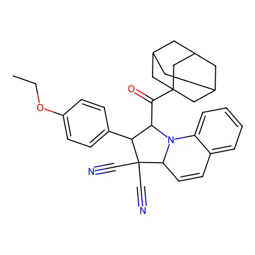 1-((3r,5r,7r)-adamantane-1-carbonyl)-2-(4-ethoxyphenyl)-1,2-dihydropyrrolo[1,2-a]quinoline-3,3(3aH)-dicarbonitrile structure