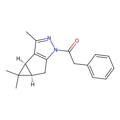 2-phenyl-1-((3bS,4aR)-3,4,4-trimethyl-3b,4,4a,5-tetrahydro-1H-cyclopropa[3,4]cyclopenta[1,2-c]pyrazol-1-yl)ethanone structure