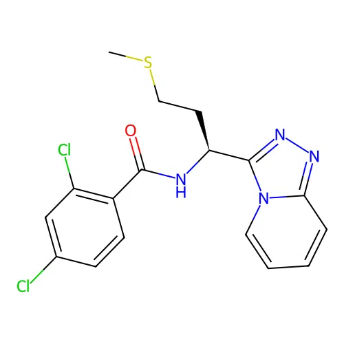 (S)-N-(1-([1,2,4]triazolo[4,3-a]pyridin-3-yl)-3-(methylthio)propyl)-2,4-dichlorobenzamide structure