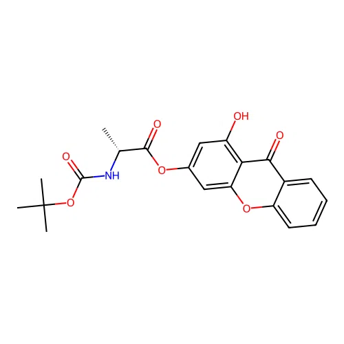 1-hydroxy-9-oxo-9H-xanthen-3-yl N-(tert-butoxycarbonyl)-D-alaninate structure