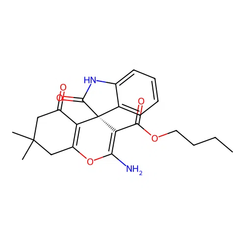 (S)-butyl 2-amino-7,7-dimethyl-2',5-dioxo-5,6,7,8-tetrahydrospiro[chromene-4,3'-indoline]-3-carboxylate structure