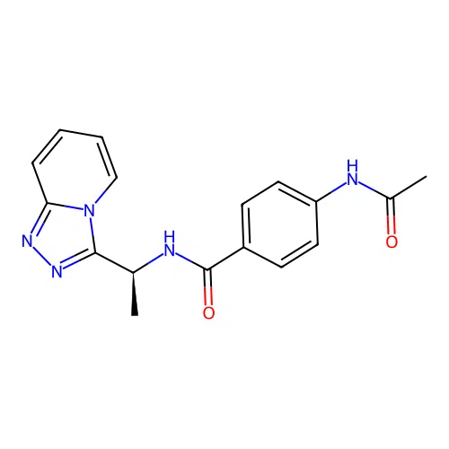 4-(acetylamino)-N-[(1S)-1-([1,2,4]triazolo[4,3-a]pyridin-3-yl)ethyl]benzamide structure