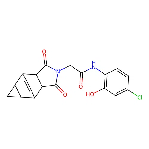 N-(4-chloro-2-hydroxyphenyl)-2-(1,3-dioxooctahydro-4,6-ethenocyclopropa[f]isoindol-2(1H)-yl)acetamide structure