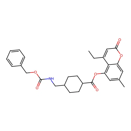 (1r,4r)-4-ethyl-7-methyl-2-oxo-2H-chromen-5-yl 4-((((benzyloxy)carbonyl)amino)methyl)cyclohexanecarboxylate structure