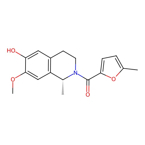 (R)-(6-hydroxy-7-methoxy-1-methyl-3,4-dihydroisoquinolin-2(1H)-yl)(5-methylfuran-2-yl)methanone structure