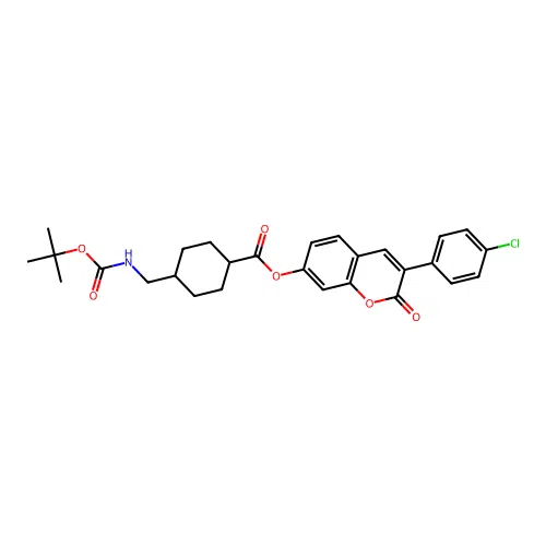 (1r,4r)-3-(4-chlorophenyl)-2-oxo-2H-chromen-7-yl 4-(((tert-butoxycarbonyl)amino)methyl)cyclohexanecarboxylate structure